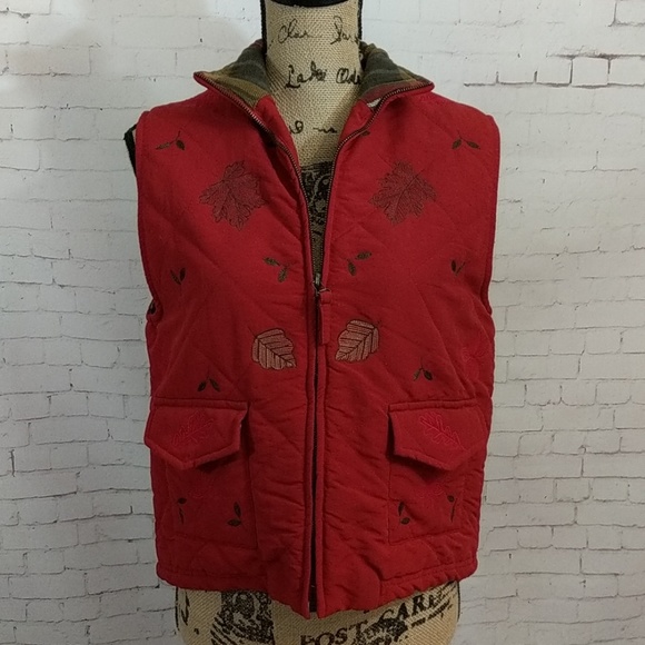 British Khaki Jackets & Blazers - BRITISH KHAKI Embroidered Fall Leaves Vest